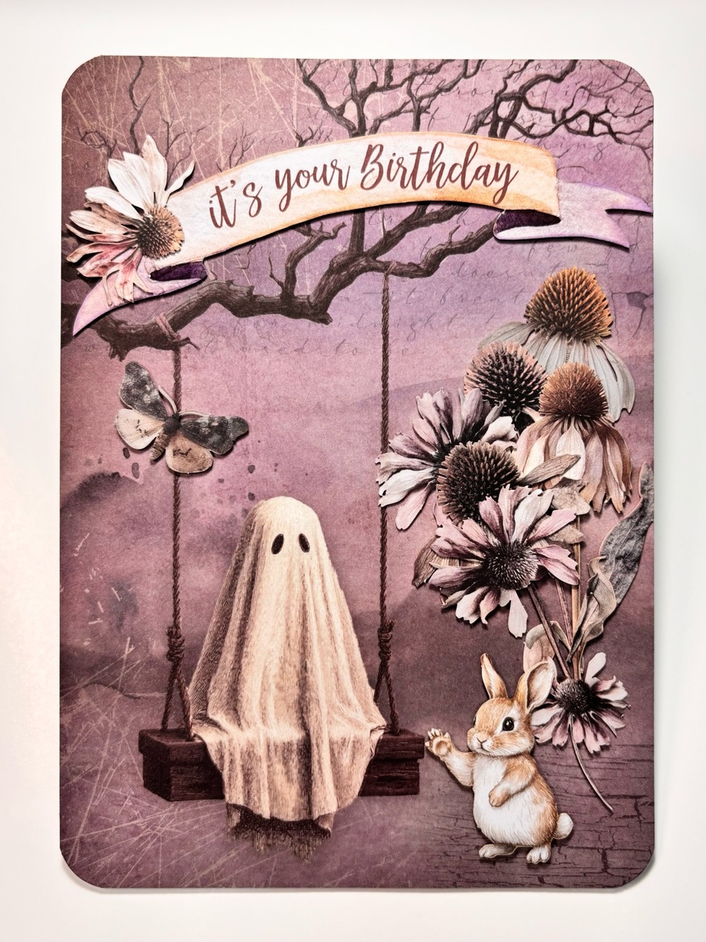 Handmade Ghost and Bunny Birthday Greeting Card